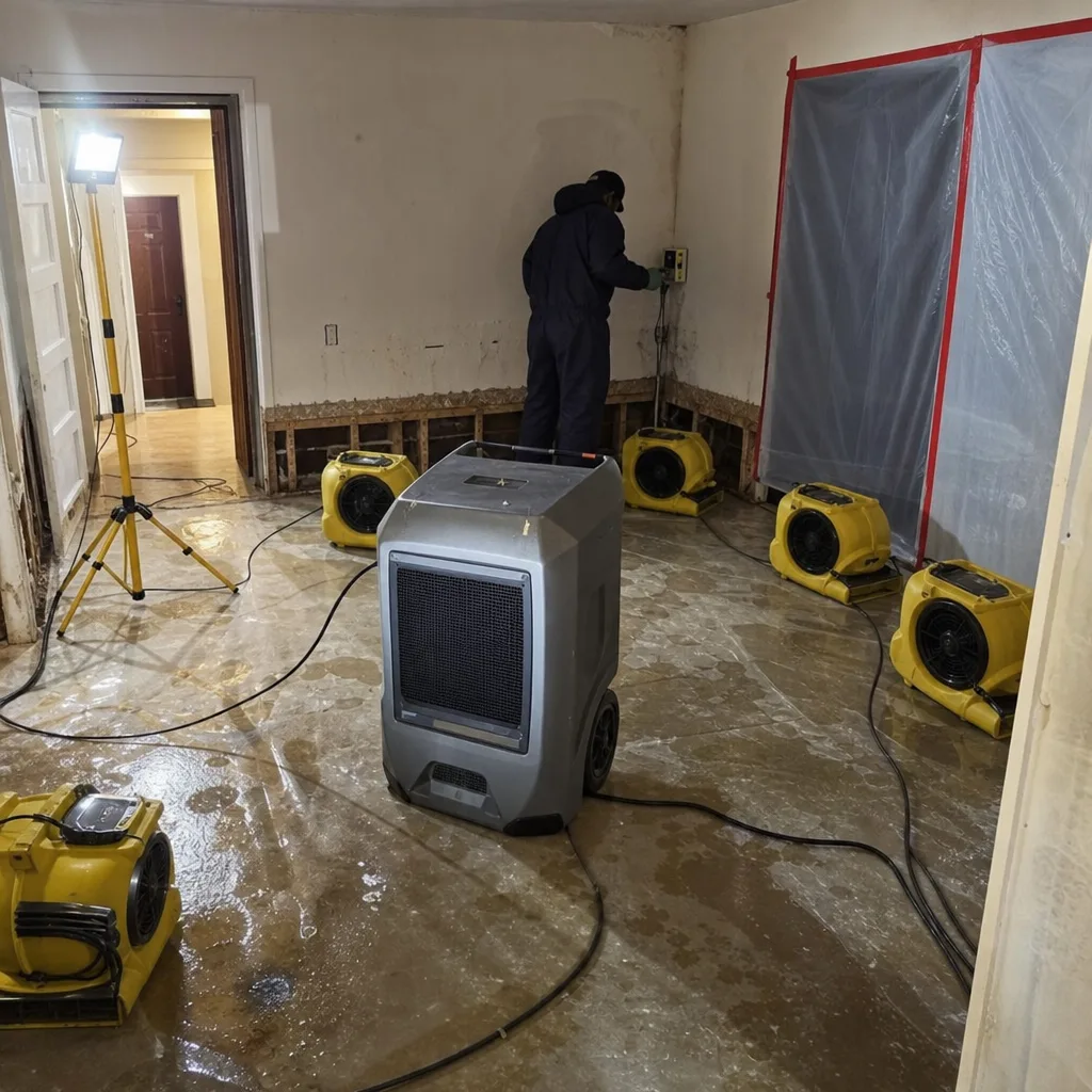 professional water damage restoration technician using industrial drying equipment